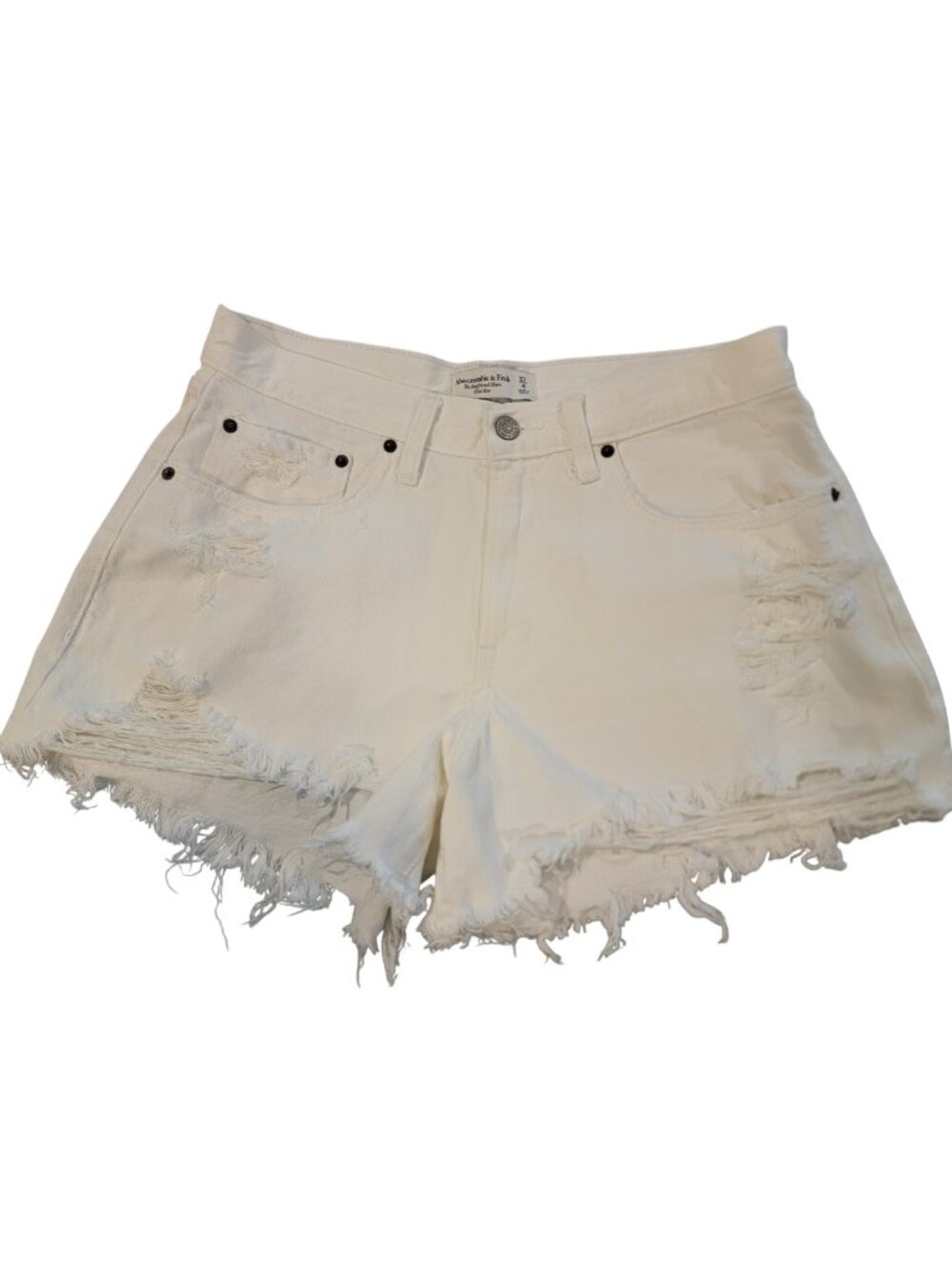 Abercrombie White Distressed Denim Boyfriend Shorts Women's 4 Boho Y2K